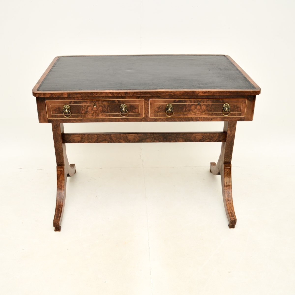 Antique Regency Period Burr Walnut Leather Top Desk / Writing Table