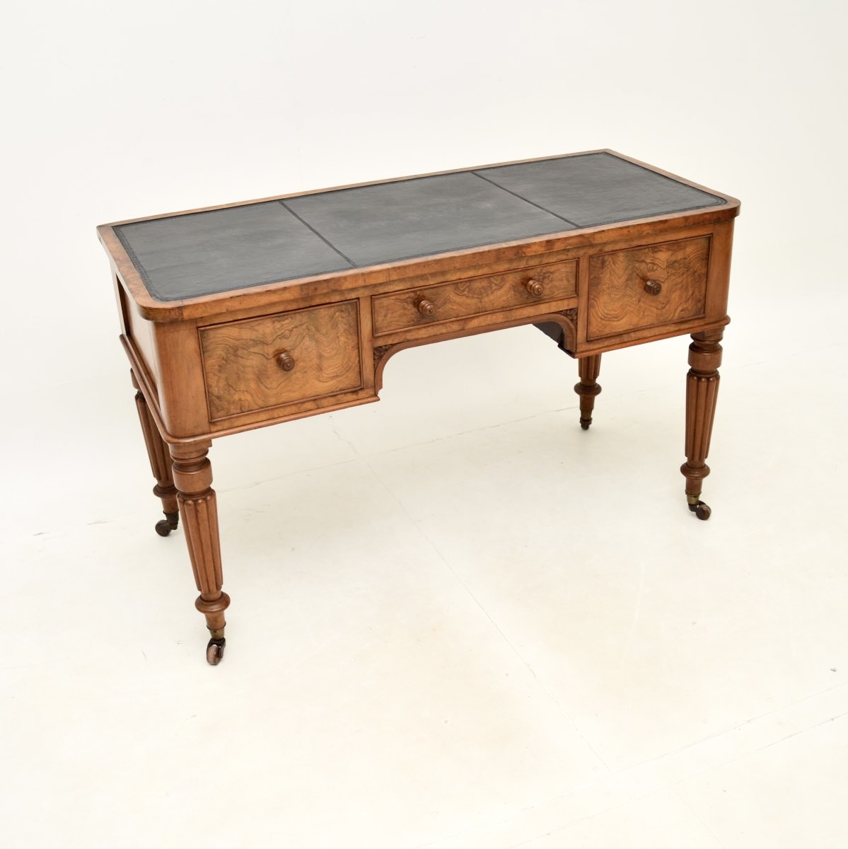 Antique Victorian Walnut Leather Top Writing Table / Desk by Edwards and Roberts