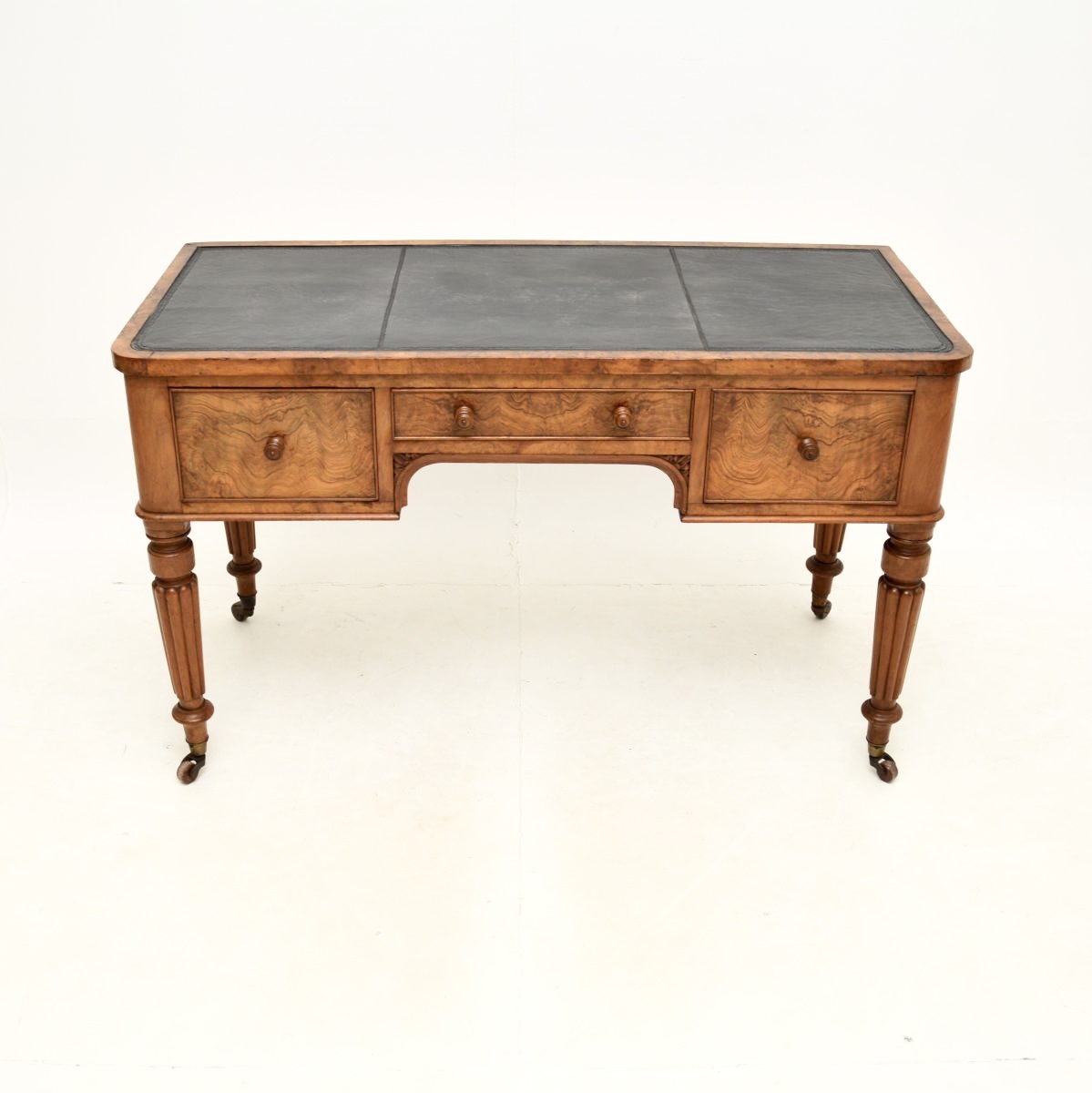 Antique Victorian Walnut Leather Top Writing Table / Desk by Edwards and Roberts