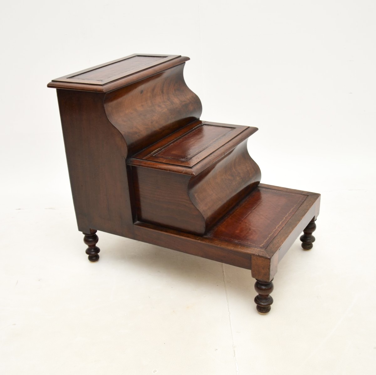 Antique Victorian Mahogany and Leather Library Steps