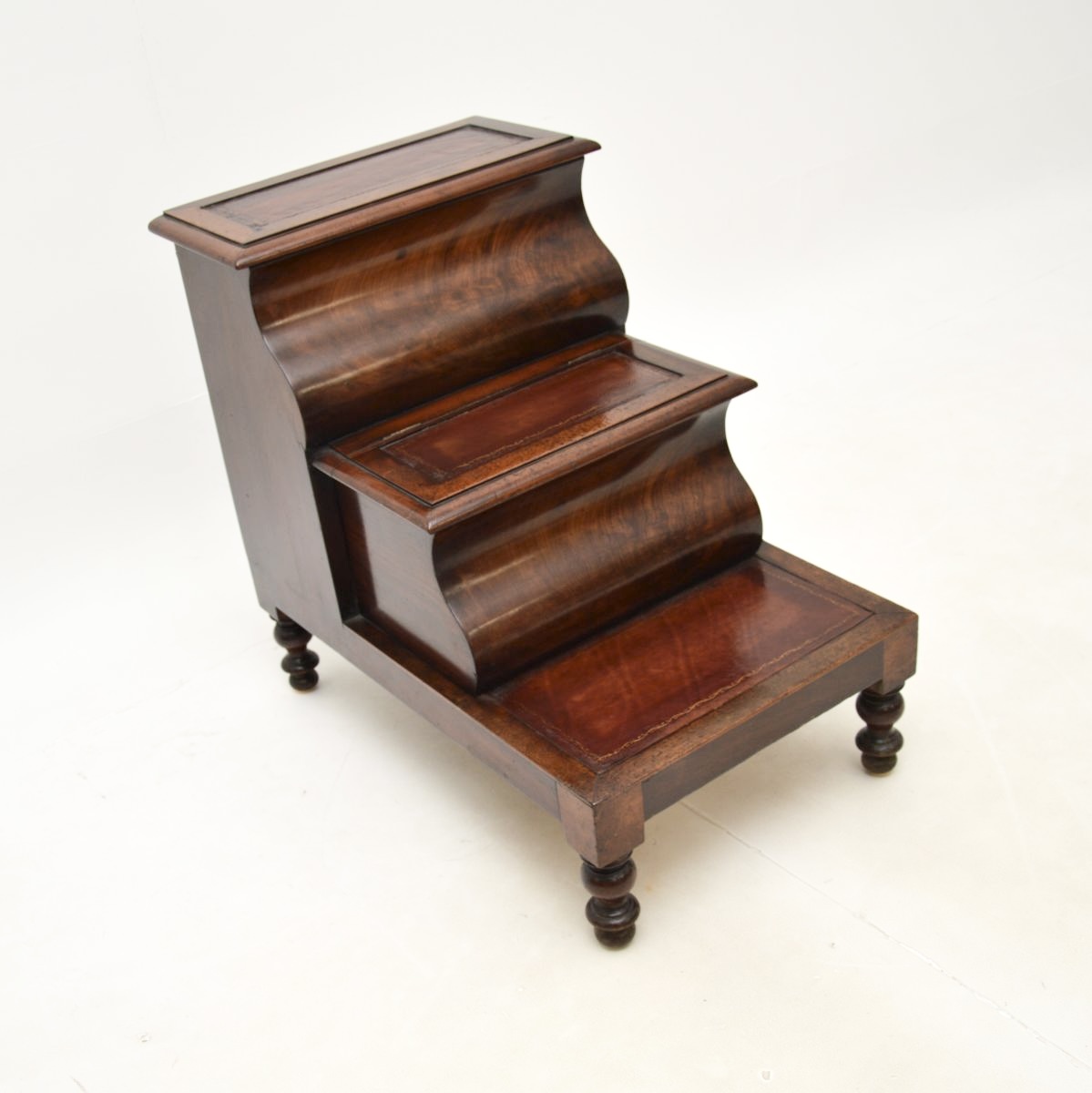 Antique Victorian Mahogany and Leather Library Steps