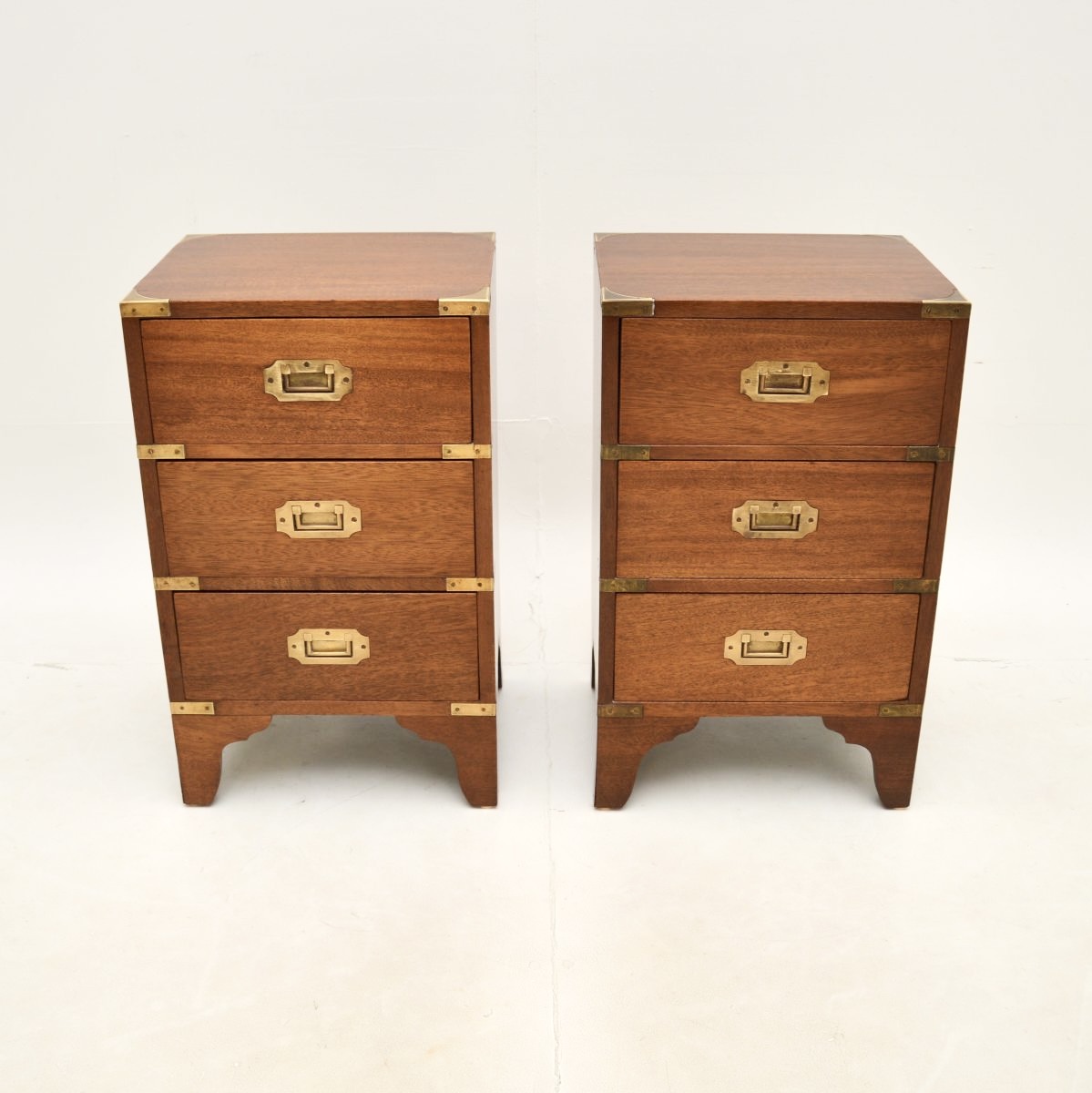 Pair of Antique Military Campaign Style Mahogany Bedside Chests